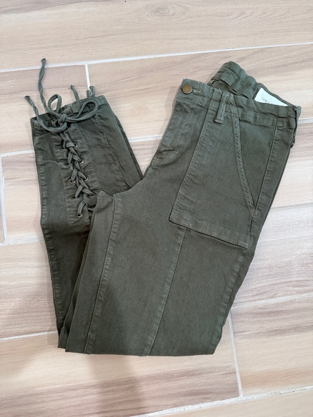 Vince Camuto Olive Utility Pants with Lace-Up Ankles